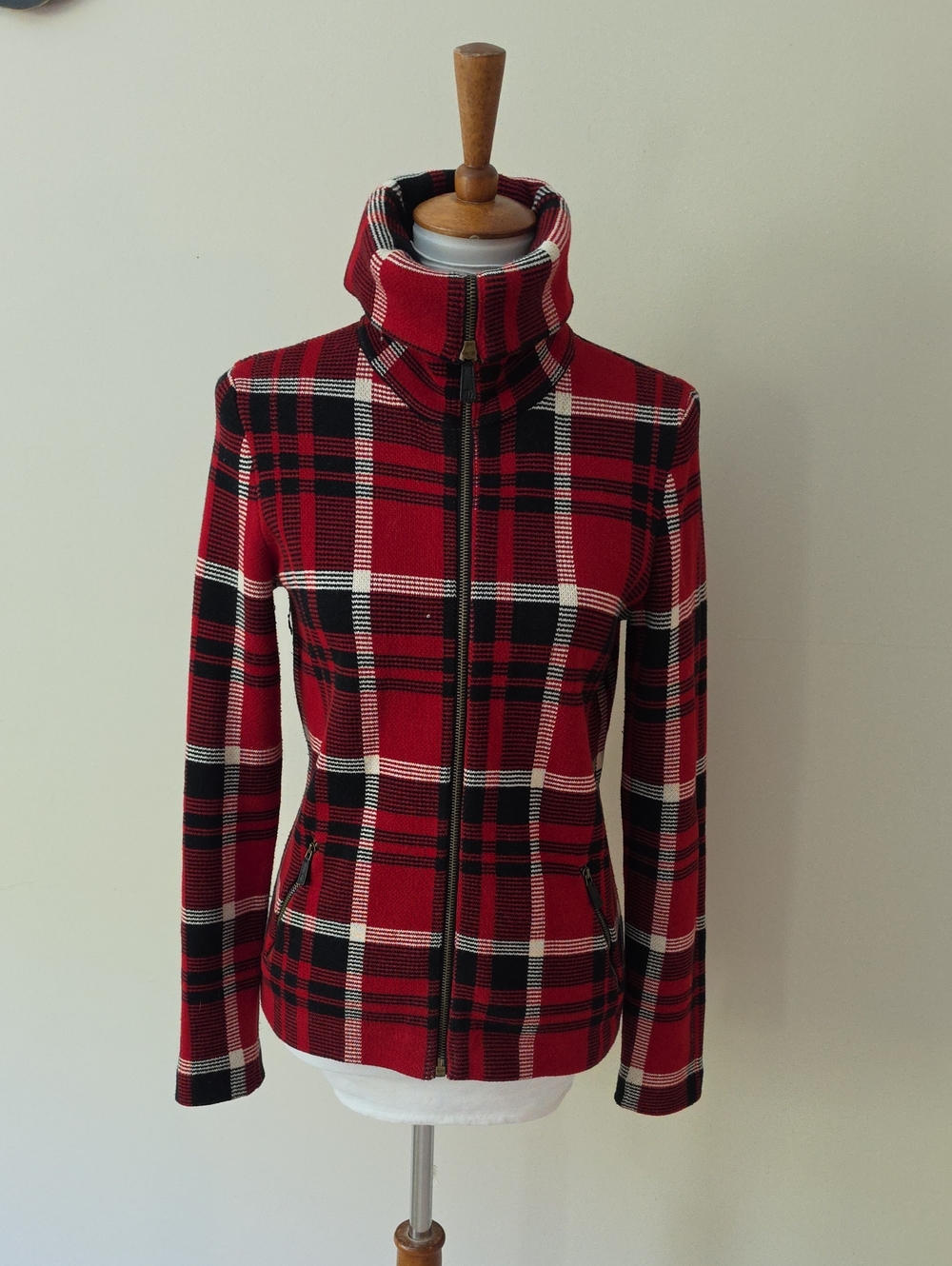 Lauren Ralph Lauren Red Plaid Zip-Up Women's Jacket -Sweaters